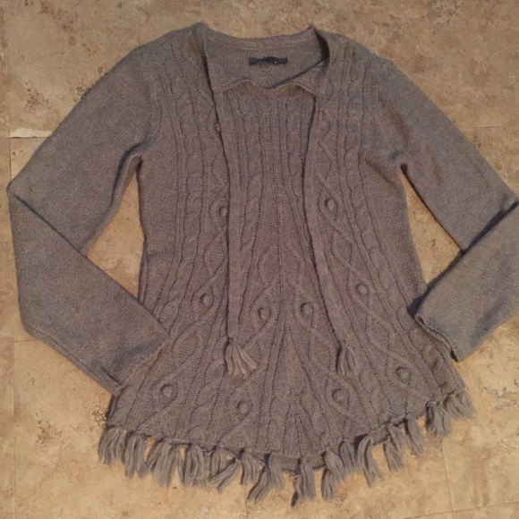 Prana Sweaters - Prana Gray Keyhole Sweater Fringe Bottom M